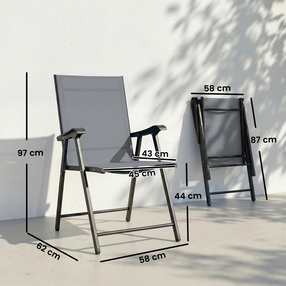 Outsunny Set of 2 Light Grey Foldable Garden Chair with High Back and Curved Armrests Image 9