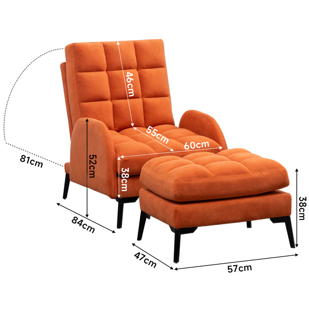 Living and Home Orange Recliner Armchair with Footstool Image 9