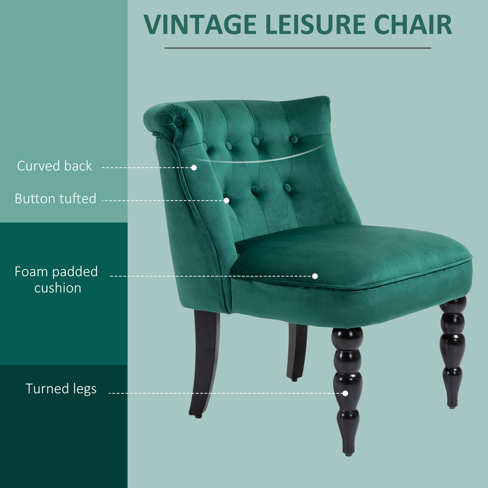 HOMCOM Green Velvet Button Tufted Wingback Chair with Rubber Wood Legs Image 5