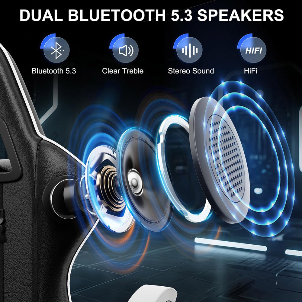 Rattrix White Ergonomic High Back Gaming Chair with Bluetooth 5.3 Stereo Speakers Image 4