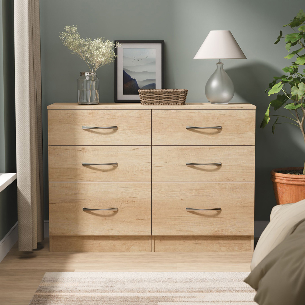 Crowndale Avon 6 Drawer Nebraska Oak Wide Chest of Drawers Ready Assembled Image 7