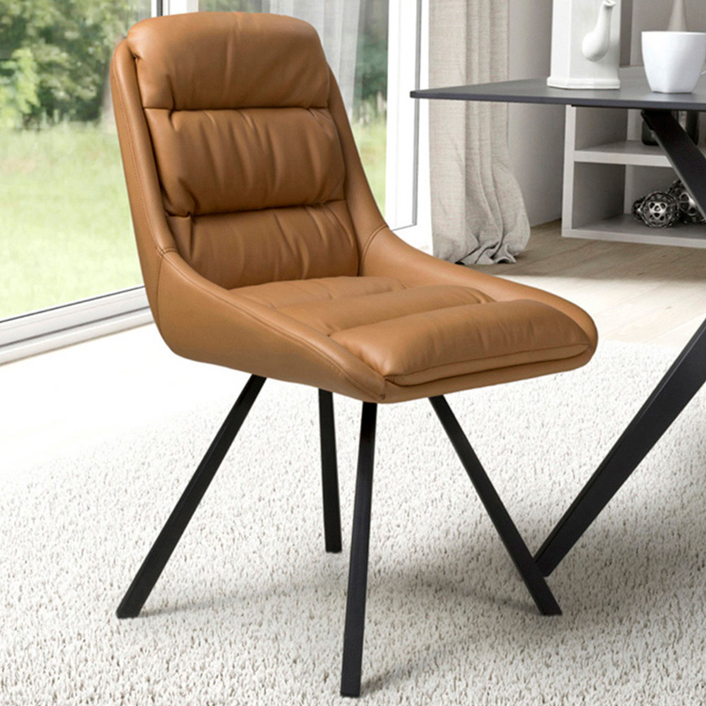 Arnhem Set of 2 Tan Leather Effect Swivel Dining Chair Image 1