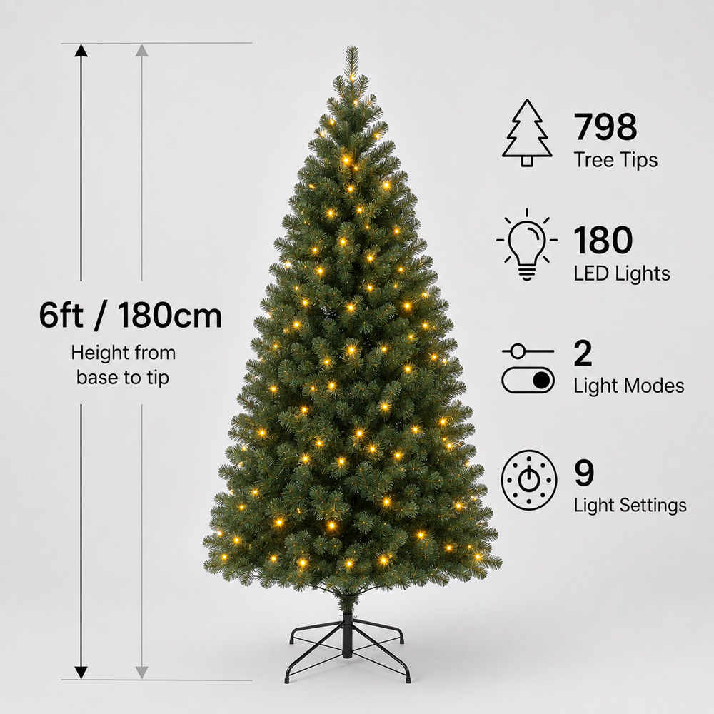 Festive Christmas Richmond Fir Winter Pre-Lit Artificial Christmas Tree 6ft Image 9