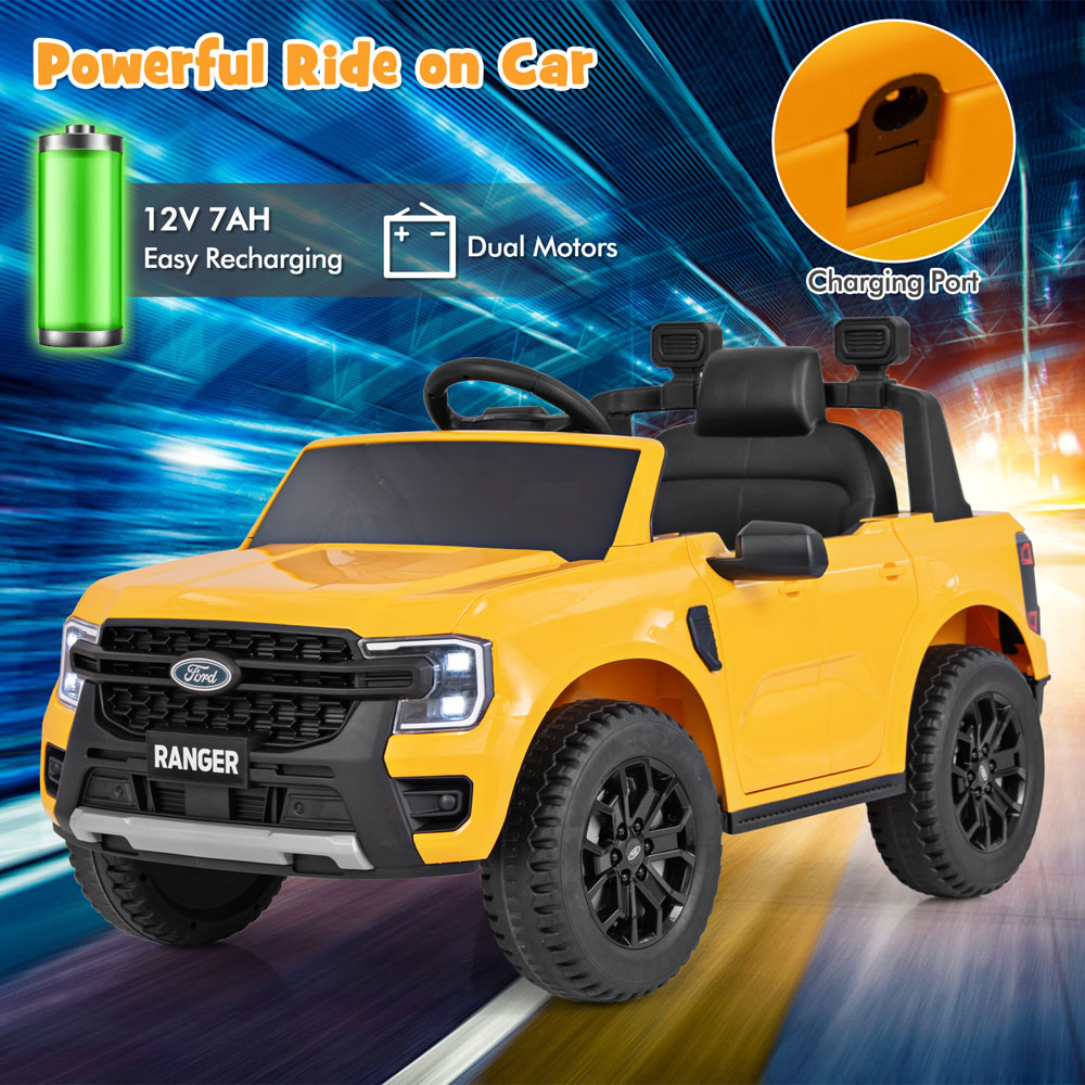 Costway Kids Yellow Licensed Ford Ranger Kids Ride On Car with Remote Control 12V Image 5