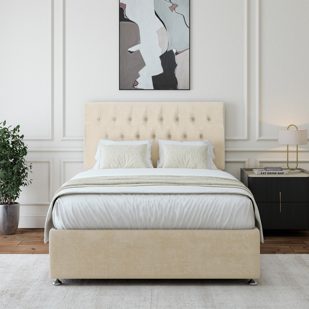 Bedmaster King Size Cream Naples Linen Divan Base with Lona Headboard Image 3