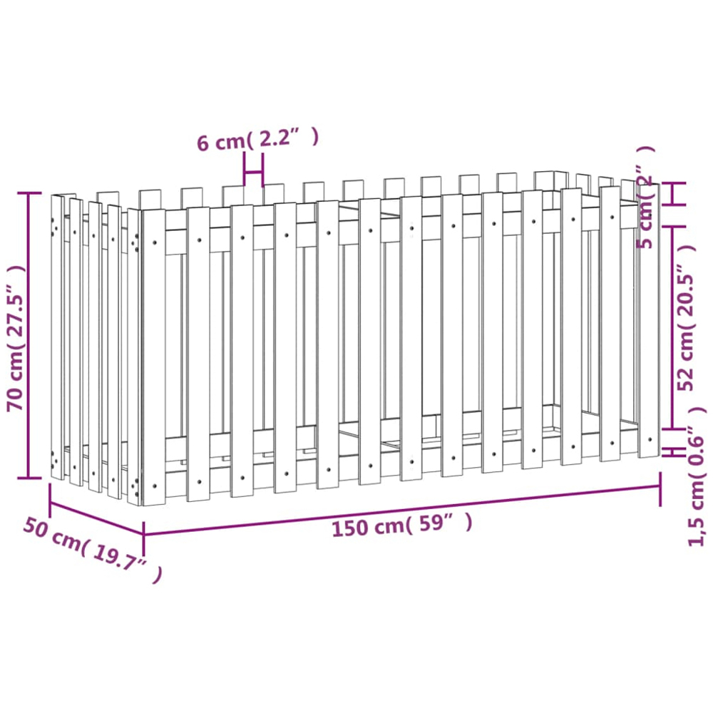 vidaXL Natural Douglas Wood Fence Design Raised Garden Bed 70 x 50 x 150cm Image 8