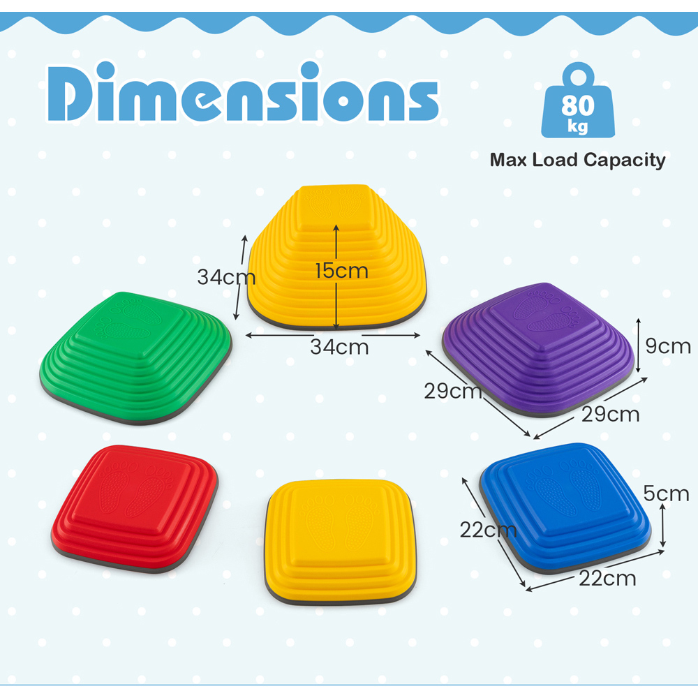 Costway Kids Multicolour 6 Piece Non Slip Square Stepping Stone Image 7