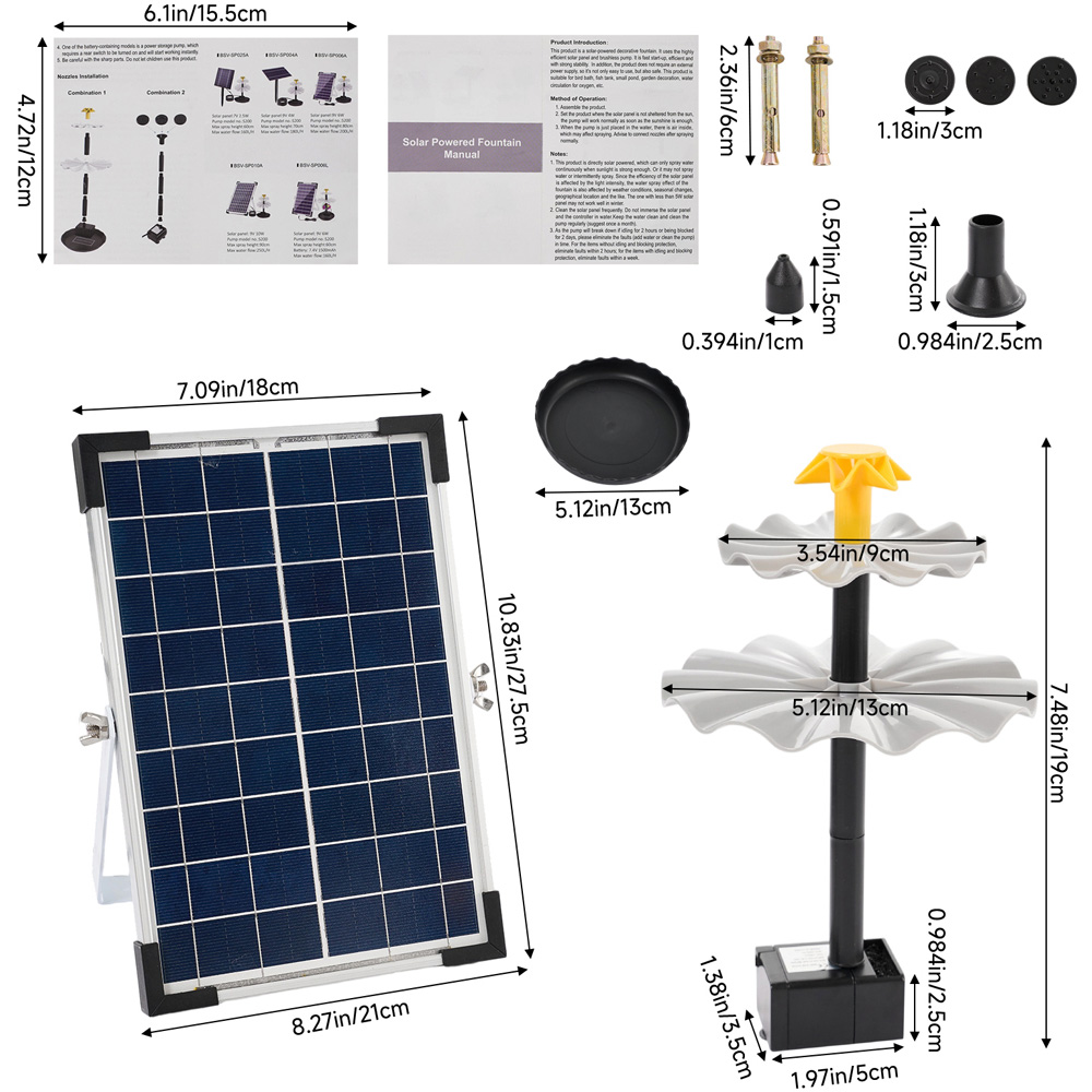 Living and Home 3-Tier Solar-Powered Bird Bath Fountain Water Pump Image 7