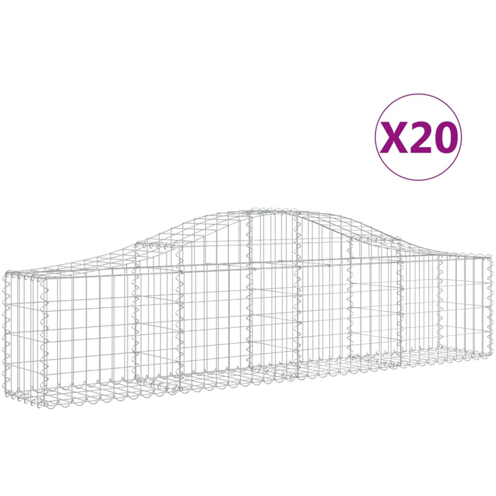 vidaXL Silver Galvanised Iron Arched Gabion Basket 200 x 30 x 40/60cm 20 Pack Image 2