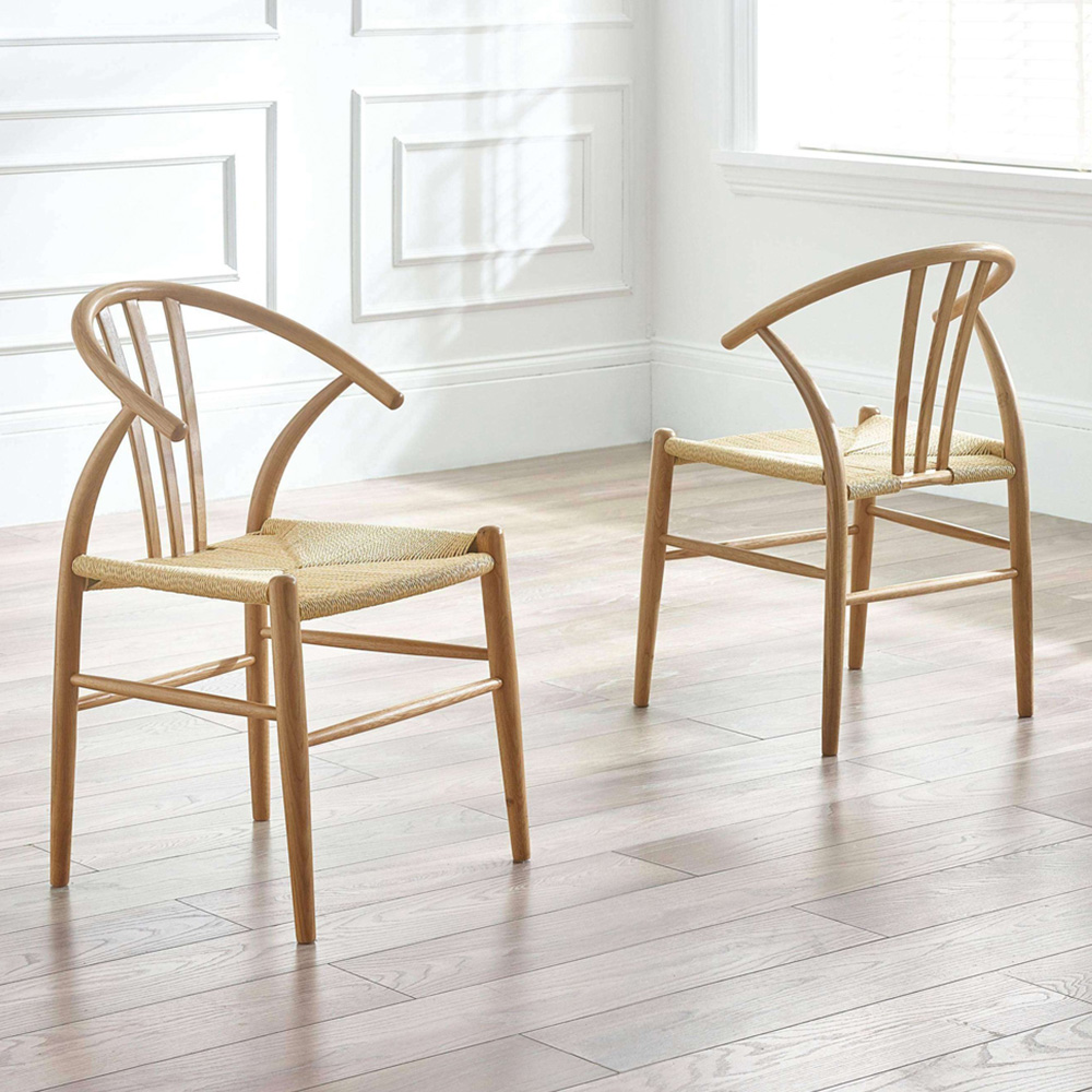 Julian Bowen Symi Set of 2 Natural Oak Dining Chair Image 1