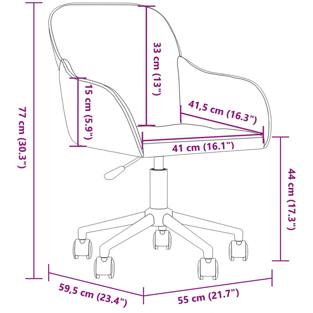 vidaXL Set of 2 Dark Grey Velvet Height-Adjustable Swivel Dining Chair with Wheels Image 9