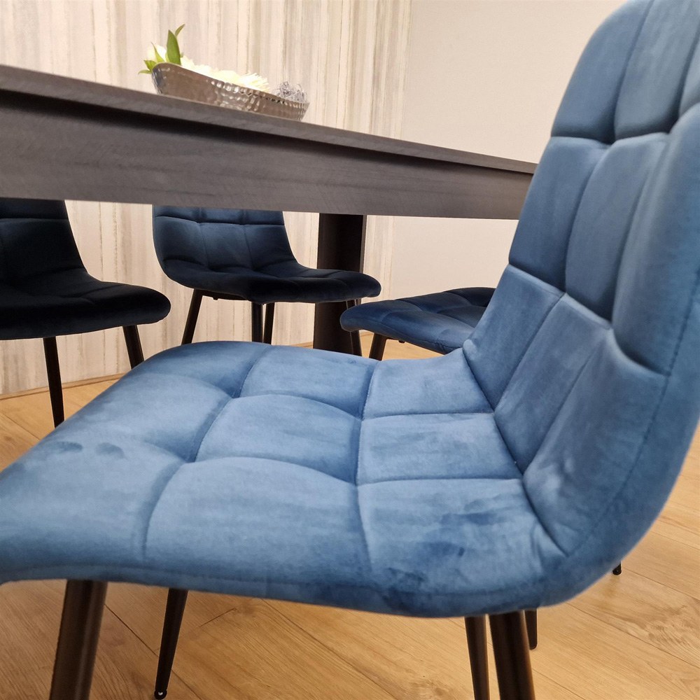 Kosy Koala 4 Seater Velvet Arrow Design Dining Set Dark Grey and Blue Image 5
