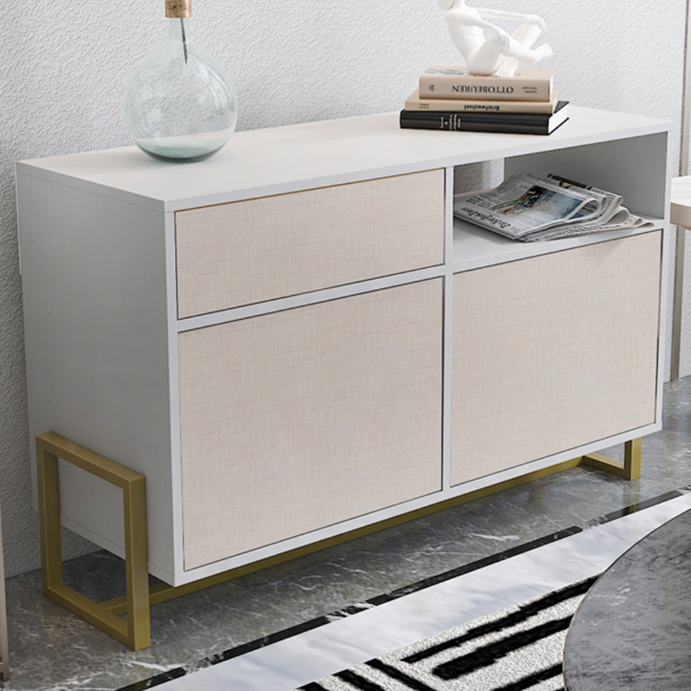 Decorotika Utopie 3 Door Singe Shelf White and Beige Modern Storage Cabinet Image 1
