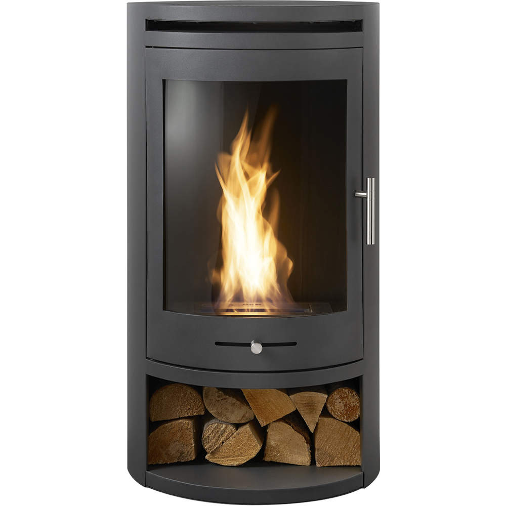 OKO S5 Charcoal Grey Bio Ethanol Cylinder Stove with Log Storage Image 3