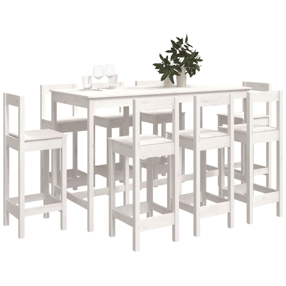 vidaXL 8 Seater White Solid Pine Wood Bar Table Set Image 6