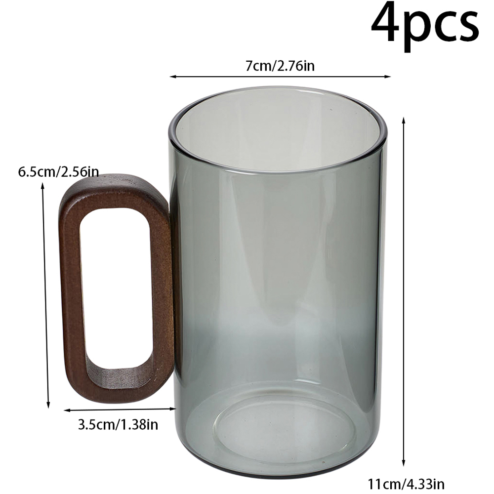 Living and Home 4 Piece Smoked Grey Borosilicate Glass Wooden Handle Mug Set 360ml Image 8