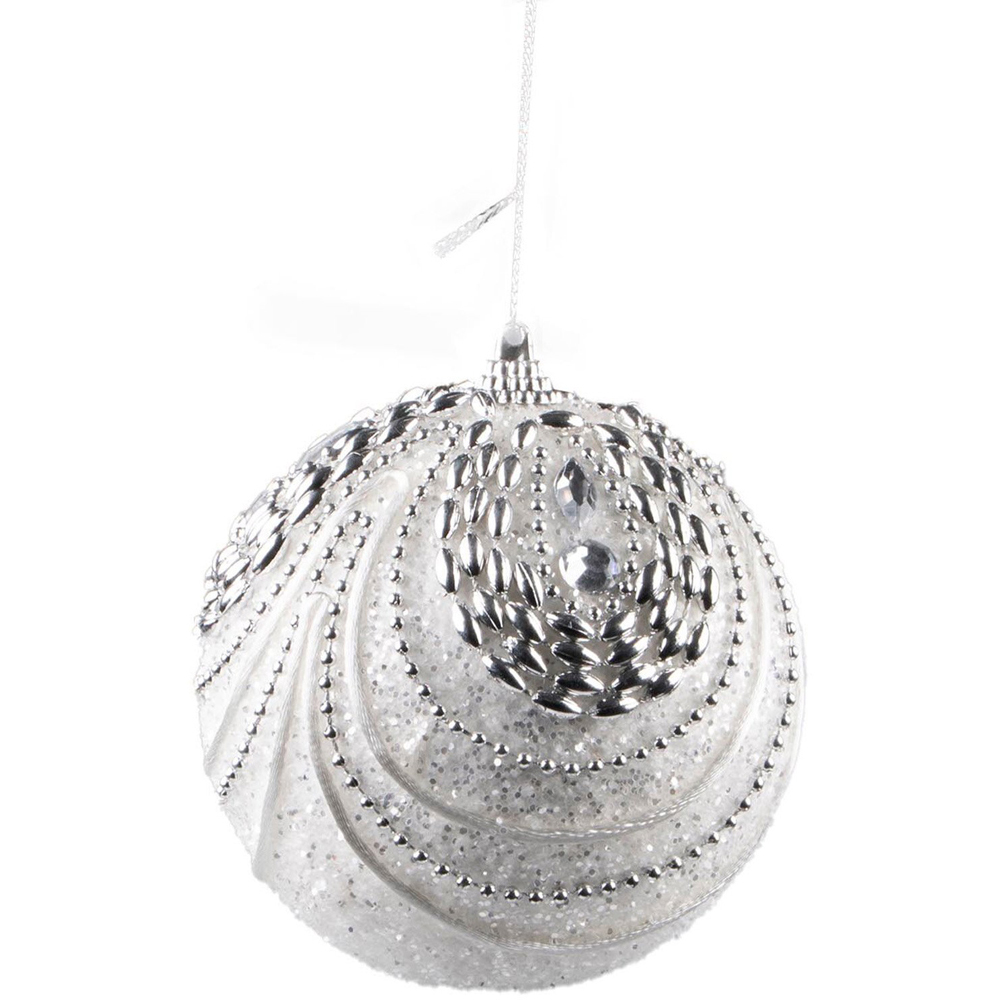 Frosted Fairytale White and Silver Beaded Drape Christmas Baubles Image