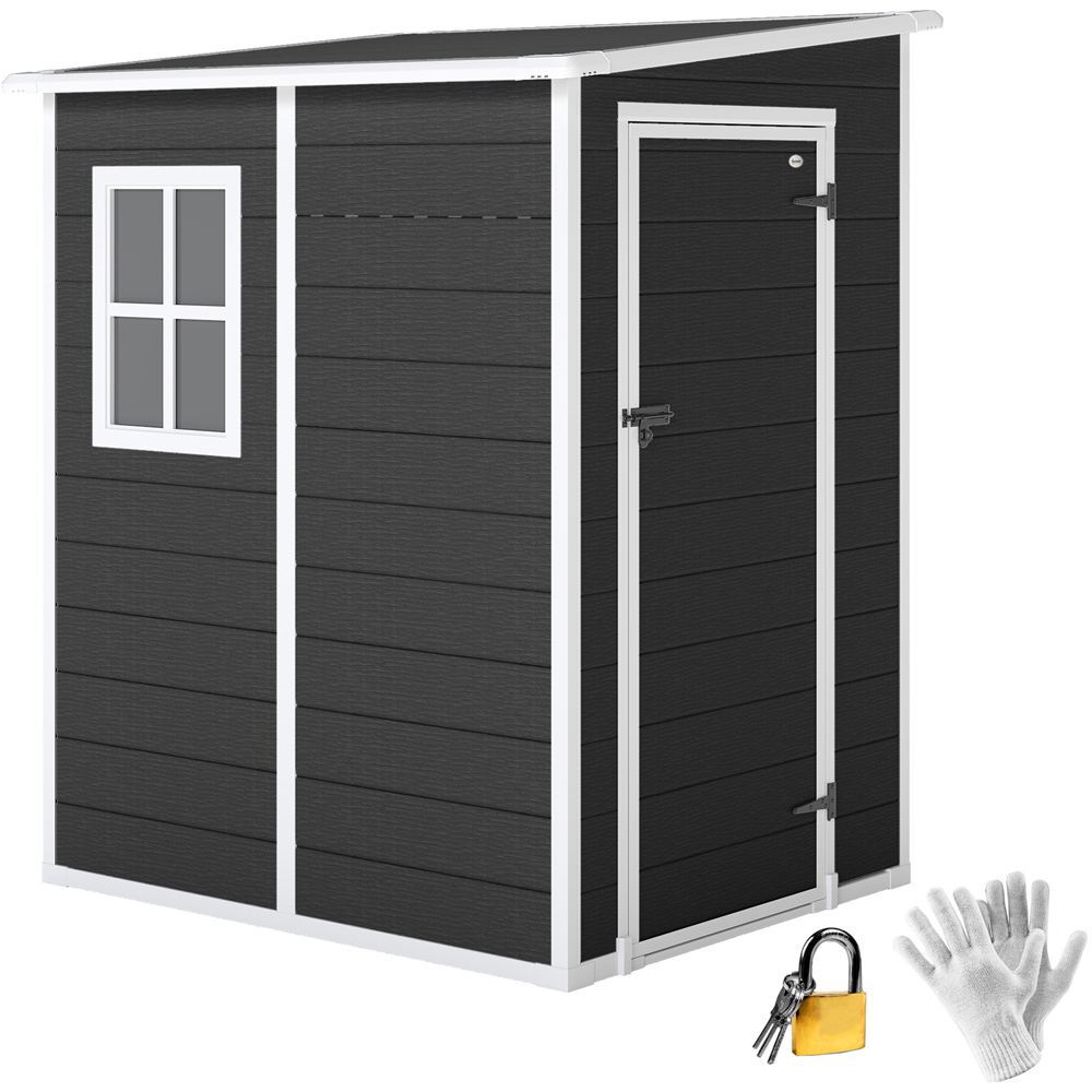 Outsunny 4 x 5ft Black Plastic Lockable Pent Garden Shed with Lean To Image 3