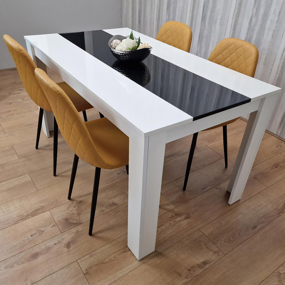 Kosy Koala 4 Seater Faux Leather Gem Pattern Dining Set White Black and Mustard Image 1