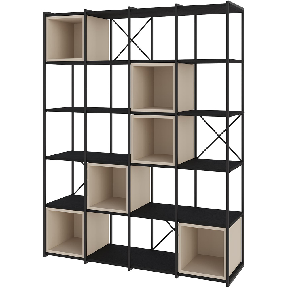 Decortie Vale Maxi 20 Shelf Black Wood and Sandstone Bookcase Image 2