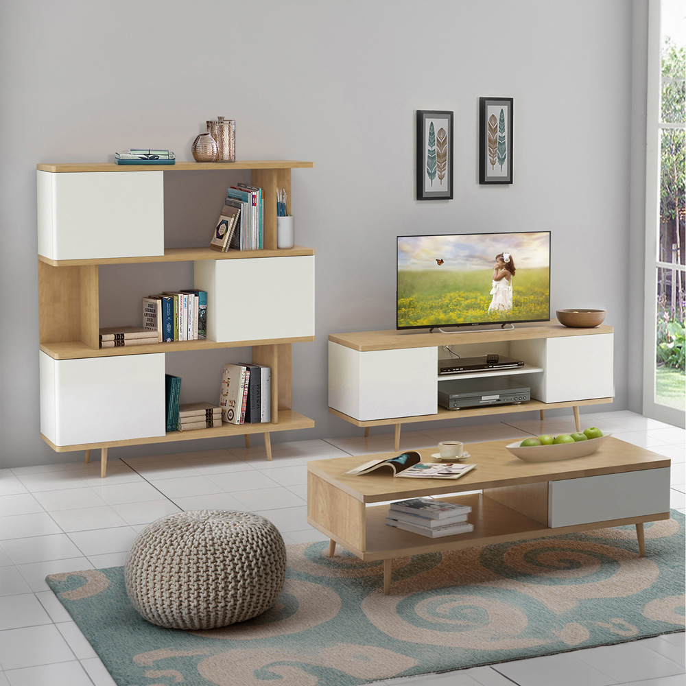 Loft24 Alandra 2 Door 2 Shelf White Oak TV Stand Image 7