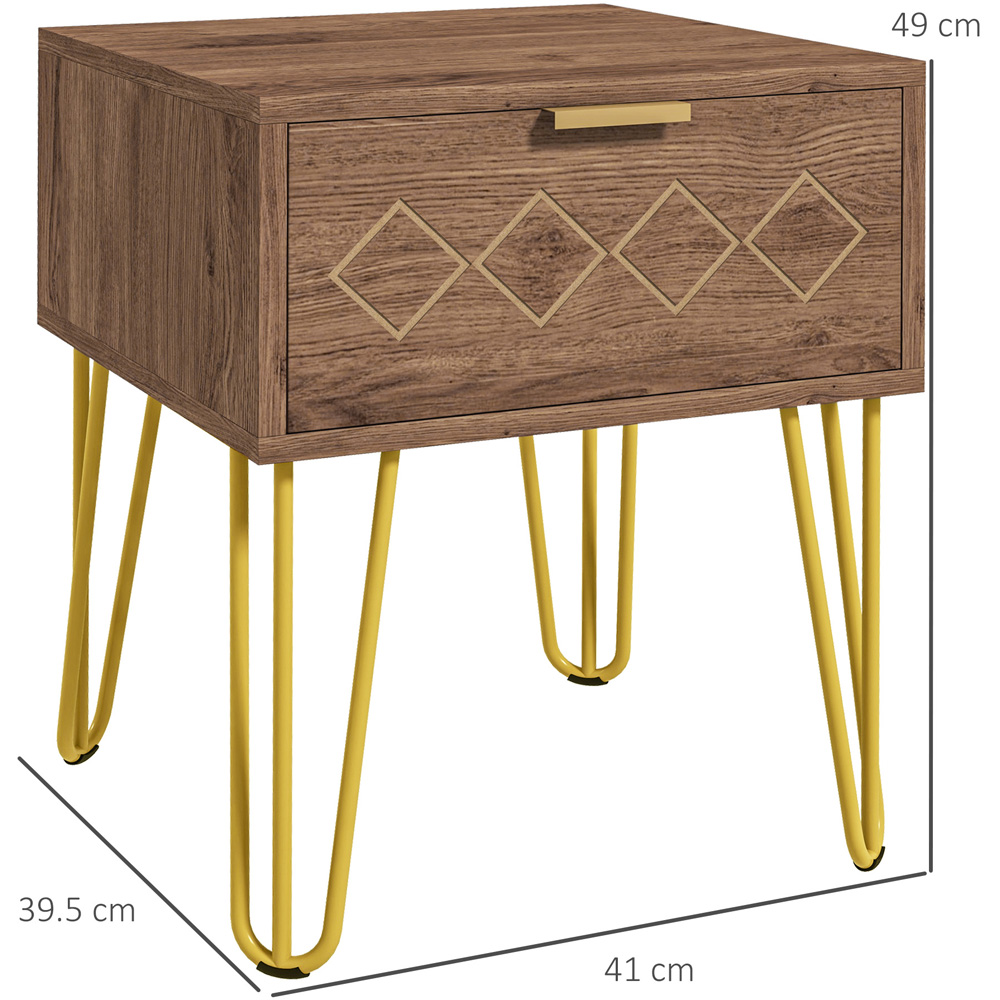 Portland Single Drawer Brown and Gold Bedside Table Image 7