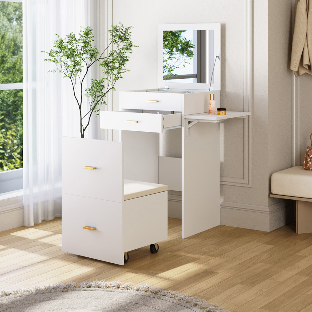 Living and Home Vanity Table Set with Flip Top Mirror and Rolling Stool Image 3