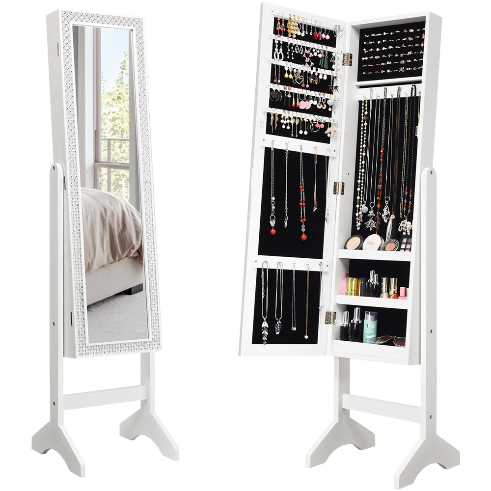 Costway White Freestanding Jewellery Cabinet Armoire with Full Length Mirror Image 1