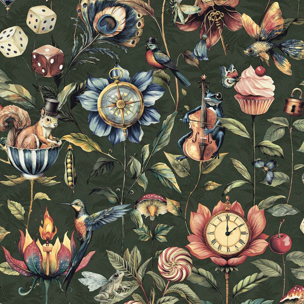 Wonderous Beasts Wallpaper Dark Green Image 1
