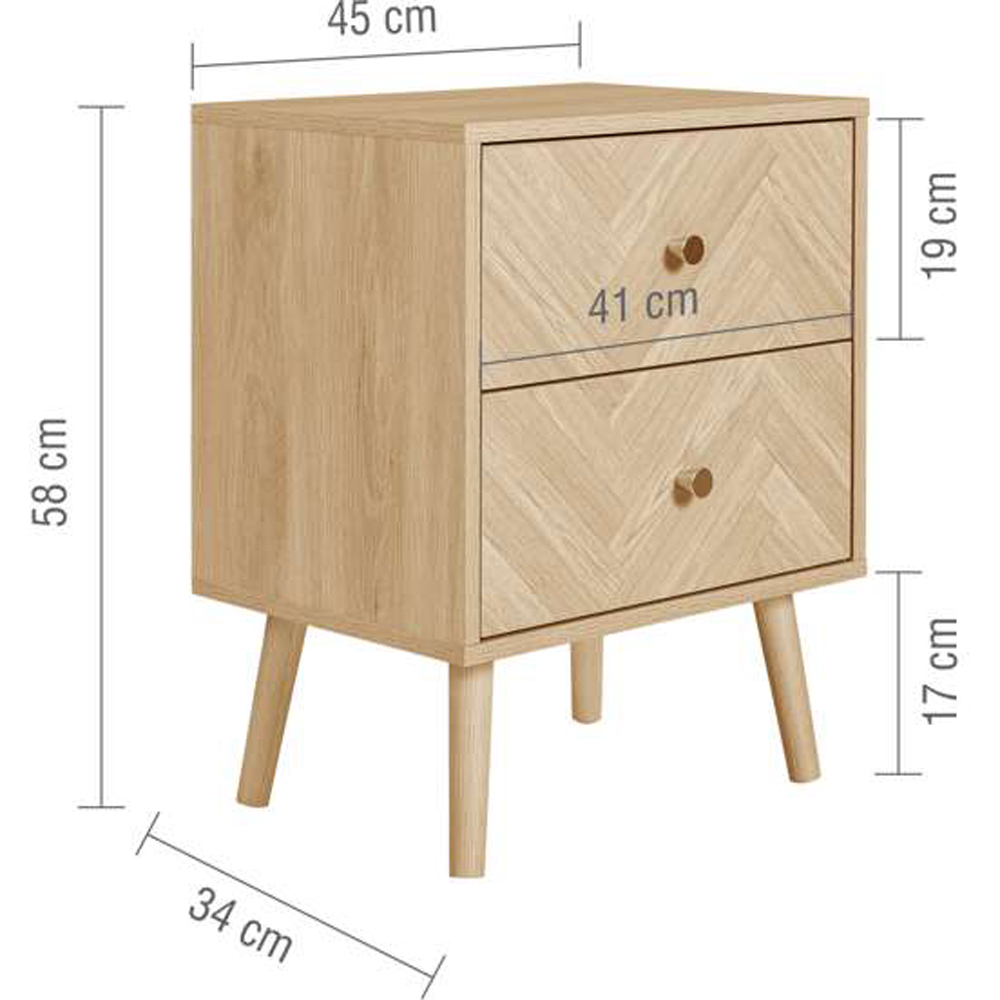 Birlea Herringford 2 Drawer Oak Bedside table Image 8