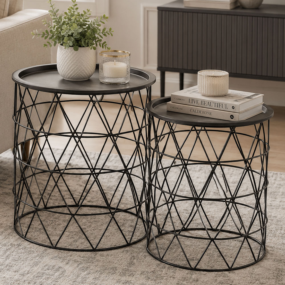 Premier Housewares Templar Zinc and Black Iron Round Side Table Set of 2 Image 1