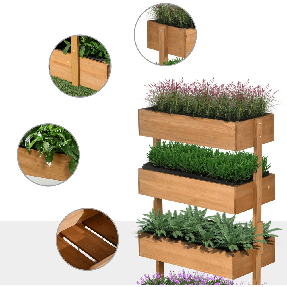 Outsunny 4-Tier Orange Wooden Raised Garden Bed Plant Stand Image 4