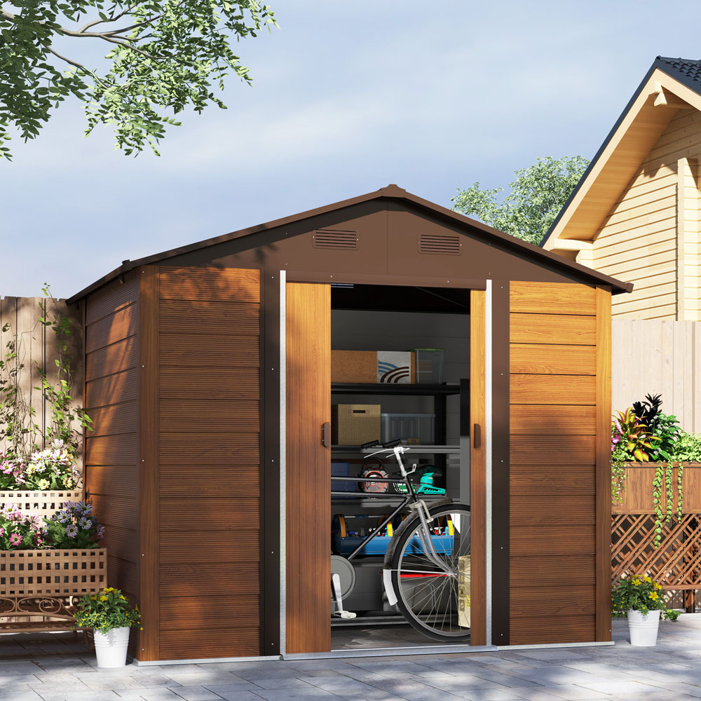 Outsunny 7.3 x 6ft Wood Effect Garden Storage Shed with Sliding Door Image 2