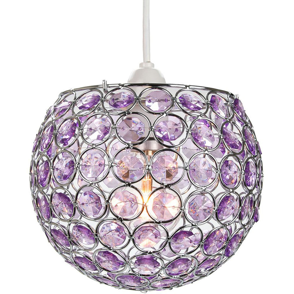 Happy Homewares Modern Round Globe Small Purple Acrylic Bead Jewels Pendant Shade Image 2