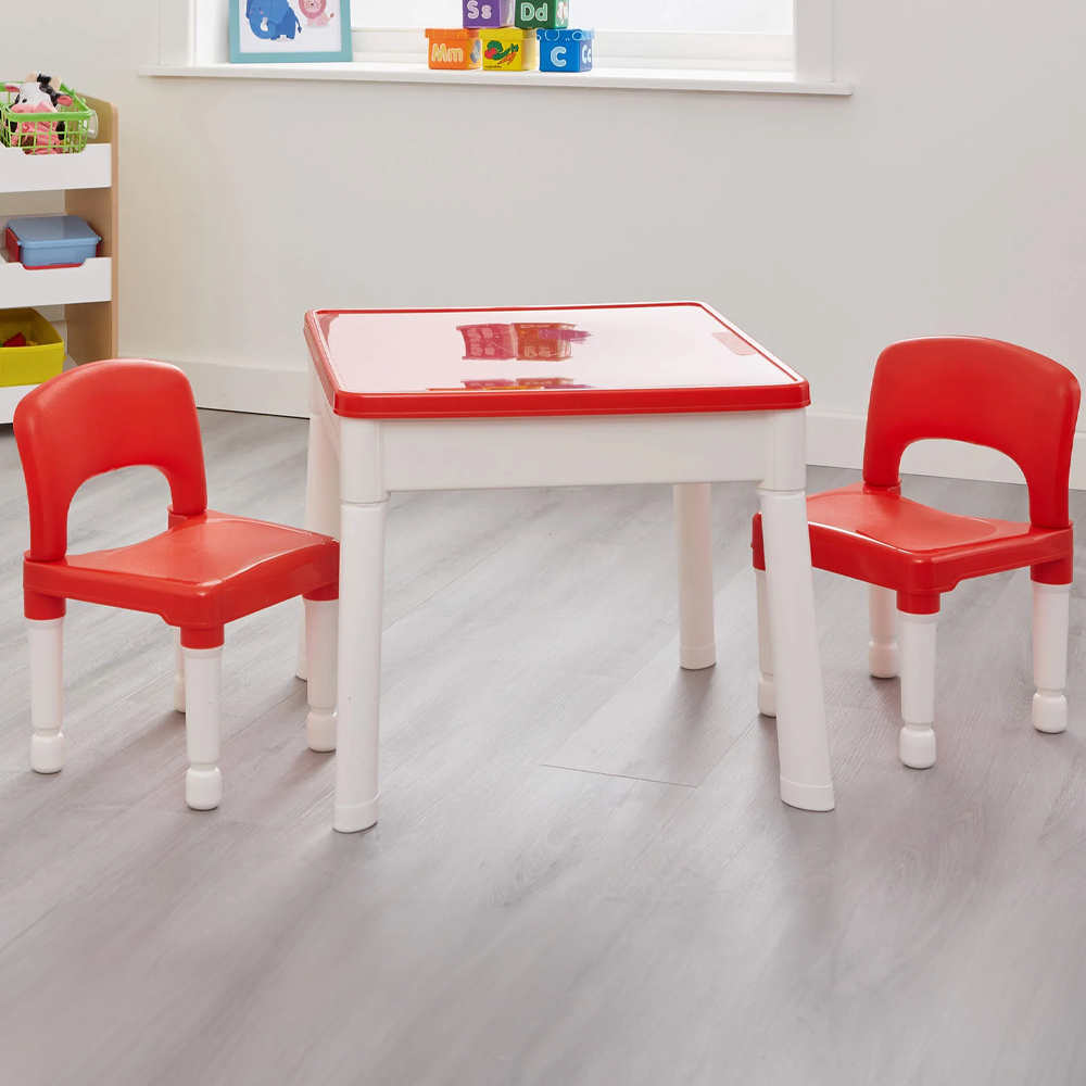 Liberty House Toys Kids 6-in-1 Red and White Activity Table and 2 Chairs Set Image 1