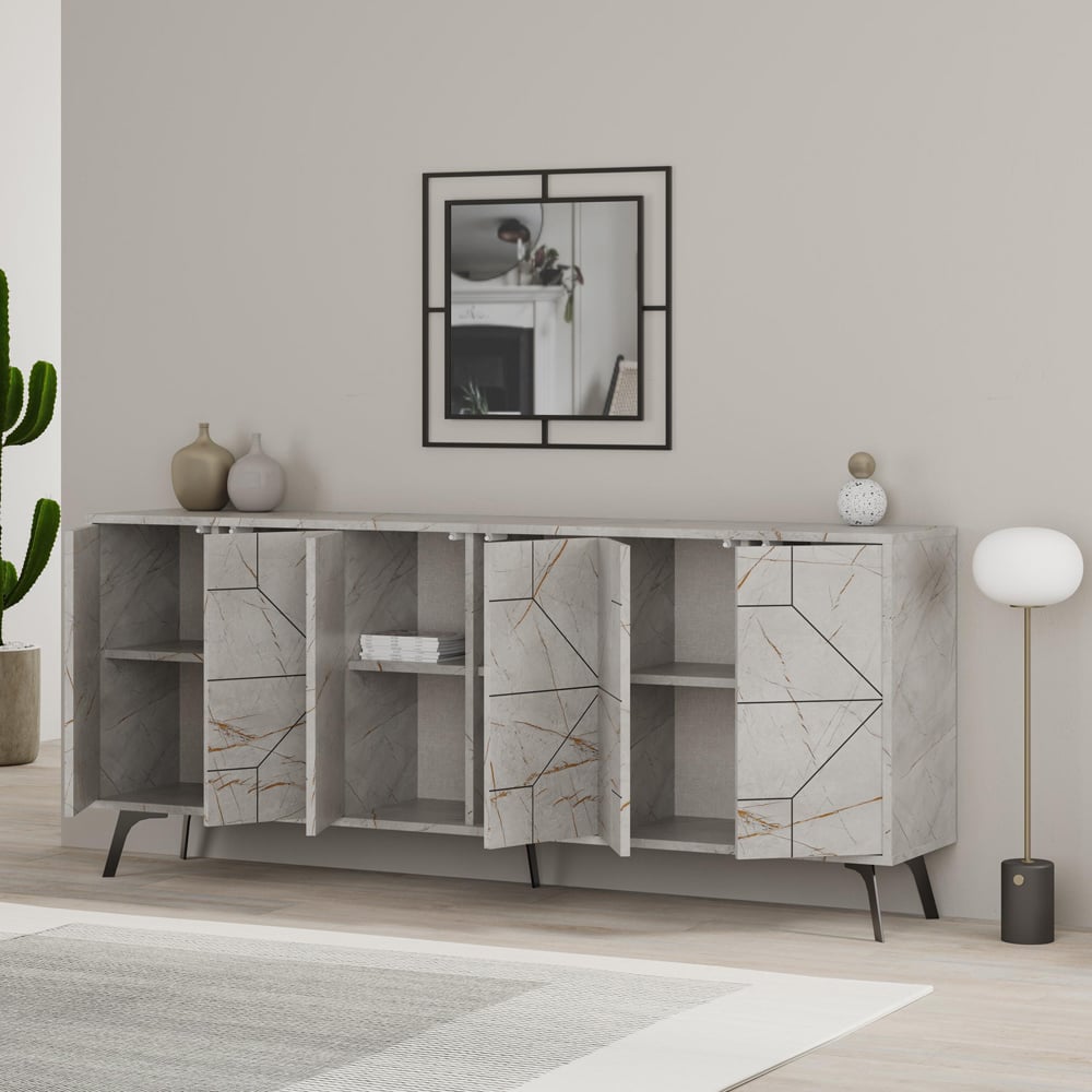 Decortie Dune 4 Door Gold Marble Effect Sideboard Image 4