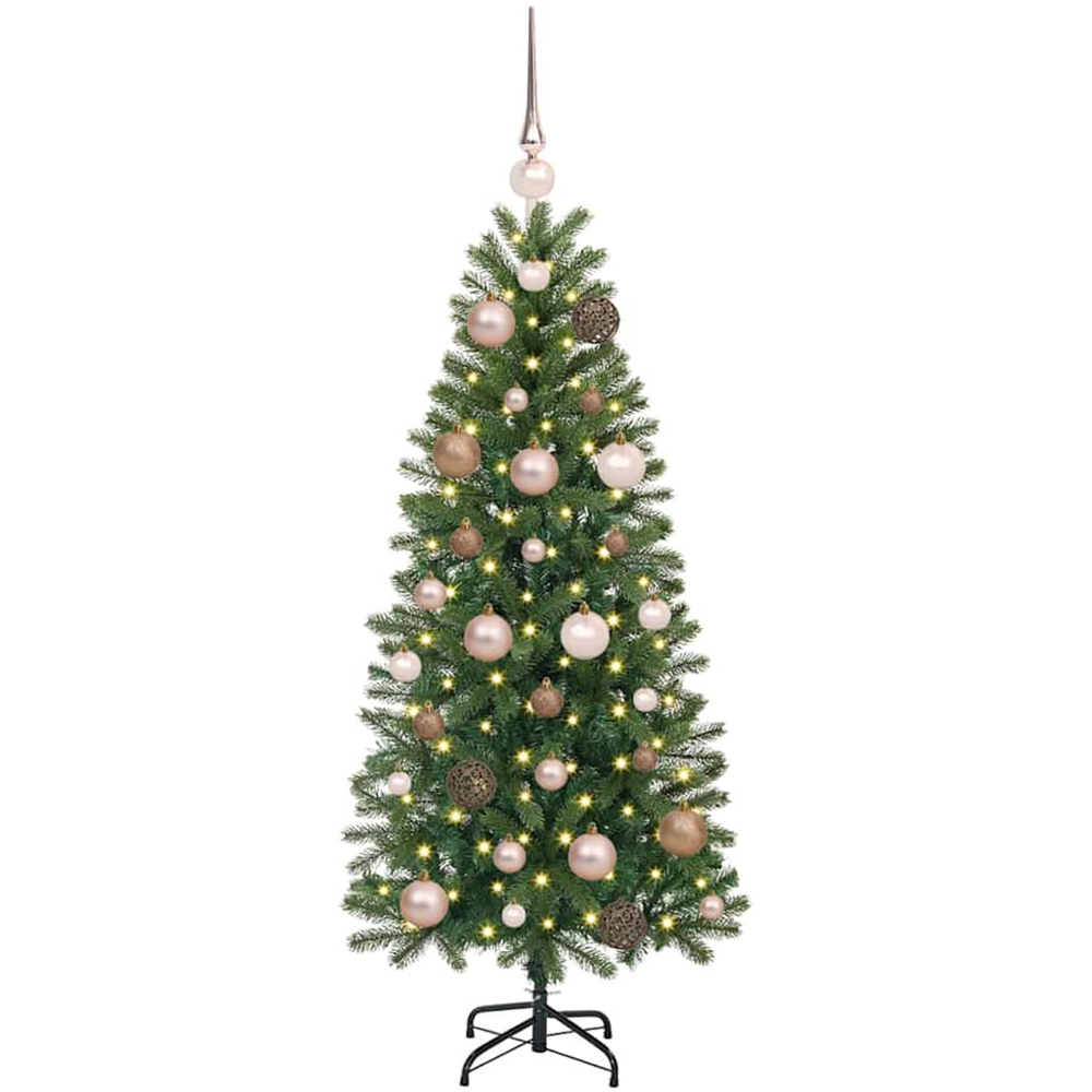 vidaXL Pre-Lit Rose Gold Baubles Green Artificial Christmas Tree 4ft Image 1