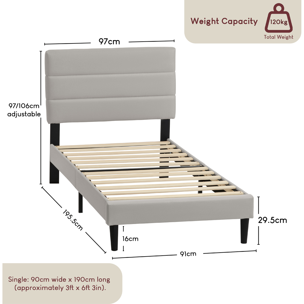 VIDA DESIGNS Vandura Single Beige Linen Fabric Bed with Memory Foam Bonnell Spring Mattress Image 9