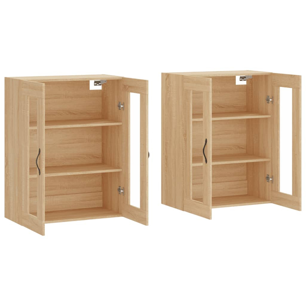 vidaXL 2 Glass Door Brown Sonoma Oak Wall Mounted Cabinet 2 Pack Image 4