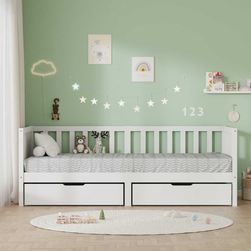 FurnitureHMD 2 Drawer White Pine Wood Kids Bed Frame Image 8
