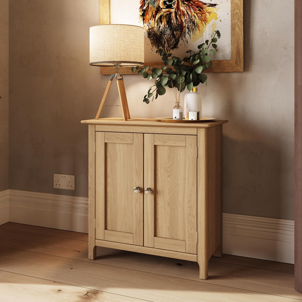 FWStyle Taberno 2 Door Natural Lacquered Oak Compact Sideboard Image 8