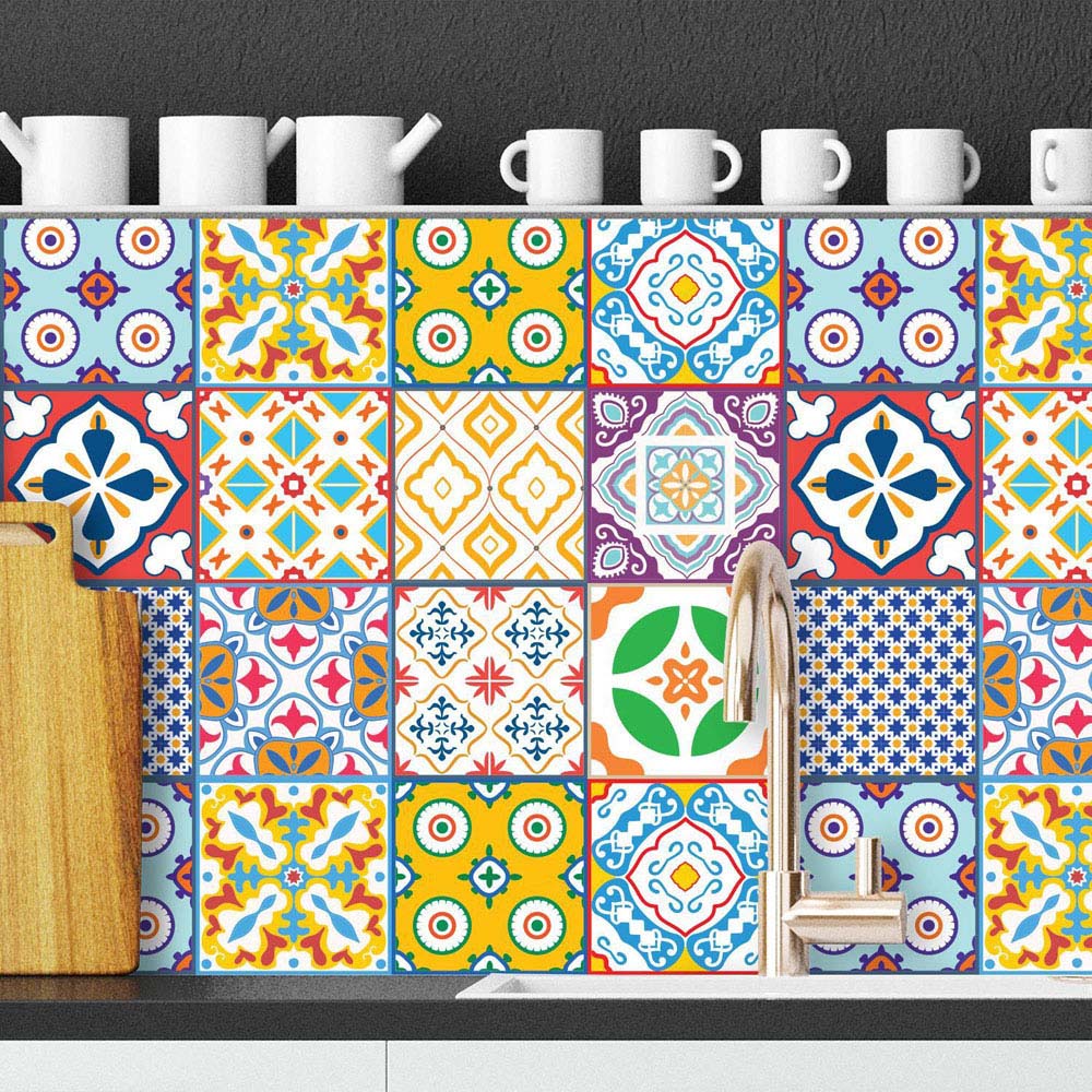 Walplus Classic Mediterranean Colourful Mixed 2 Tile Sticker 24 Pack Image 1