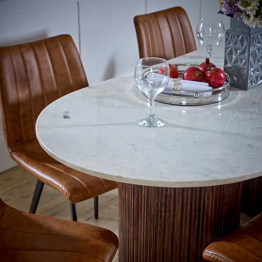 Brooklyn Opal 6 Seater Marble Top Mango Wood Dining Table Image 3