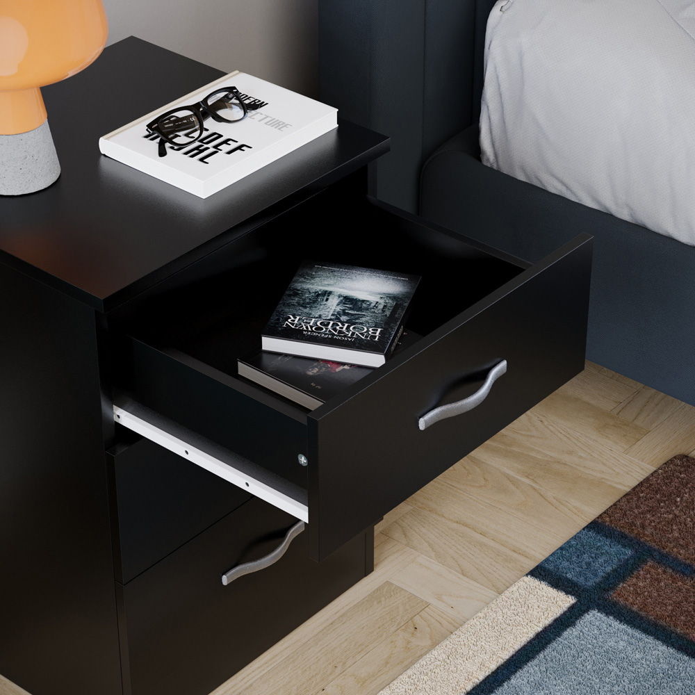 VIDA DESIGNS Riano 3 Drawer Black Bedside Table Image 5