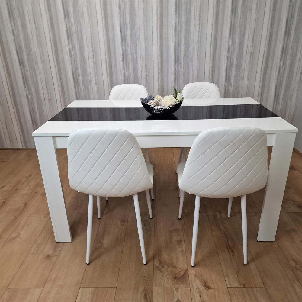 Kosy Koala 4 Seater Faux Leather Gem Pattern Dining Set White and Black Image 3