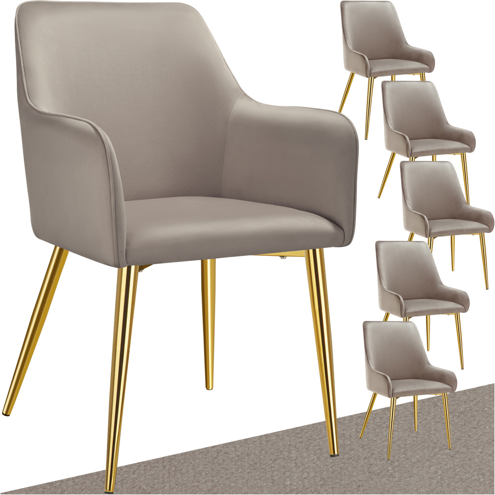 tectake Avane Set of 6 Taupe Velvet Look Padded Dining Chair Image 2