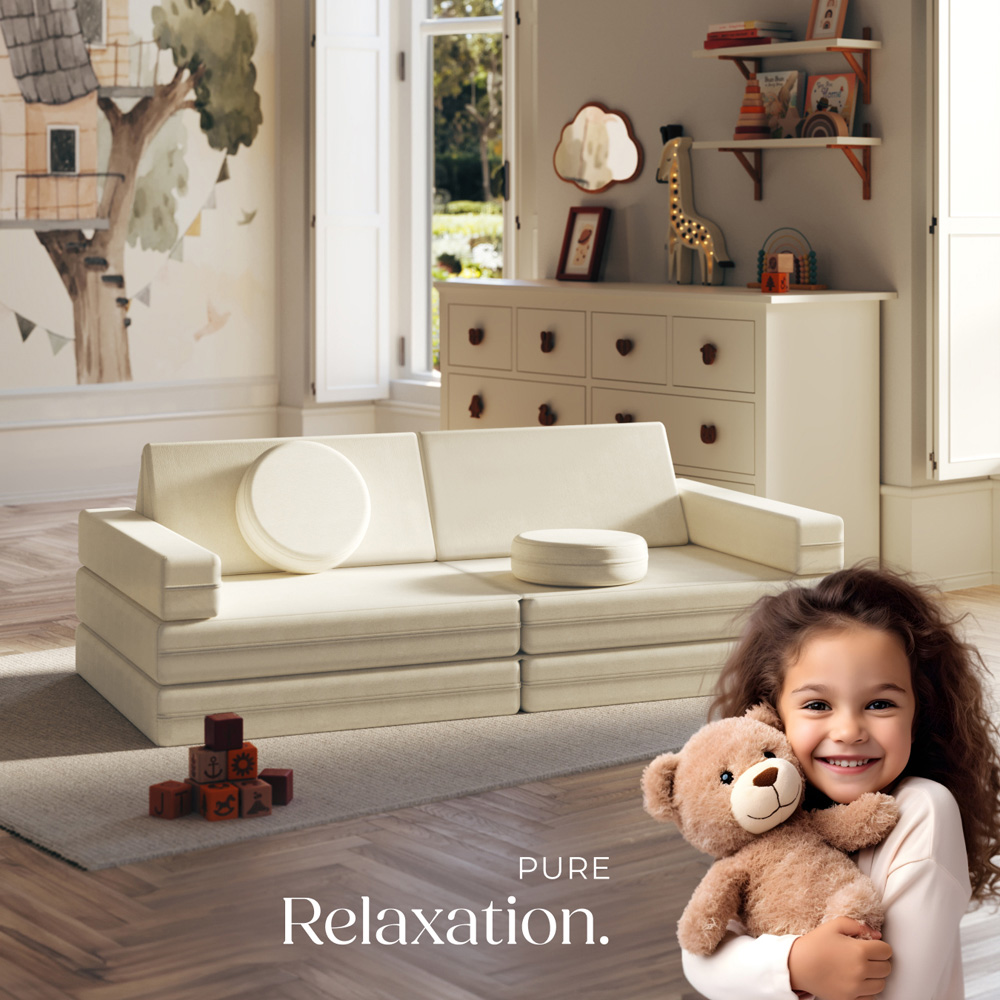 tectake Lilly Beige 8 Piece Thick Padding Kids Sofa with Removable Cover Image 8