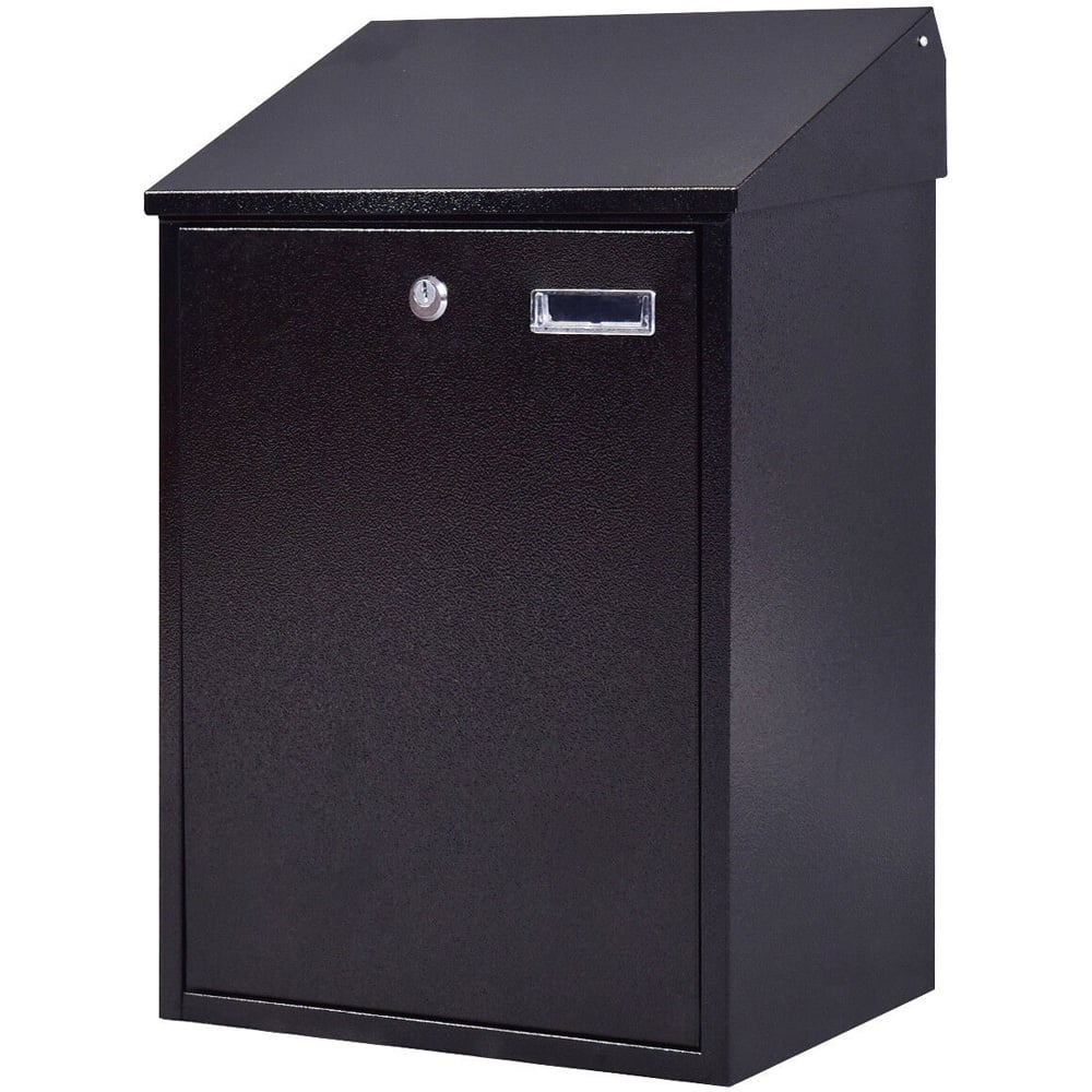 Costway Black Wall Mounted Steel Lockable Letter Box Image 4