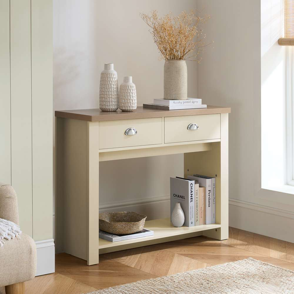 Highgate 2 Drawer Cream and Oak Console Table Image 5