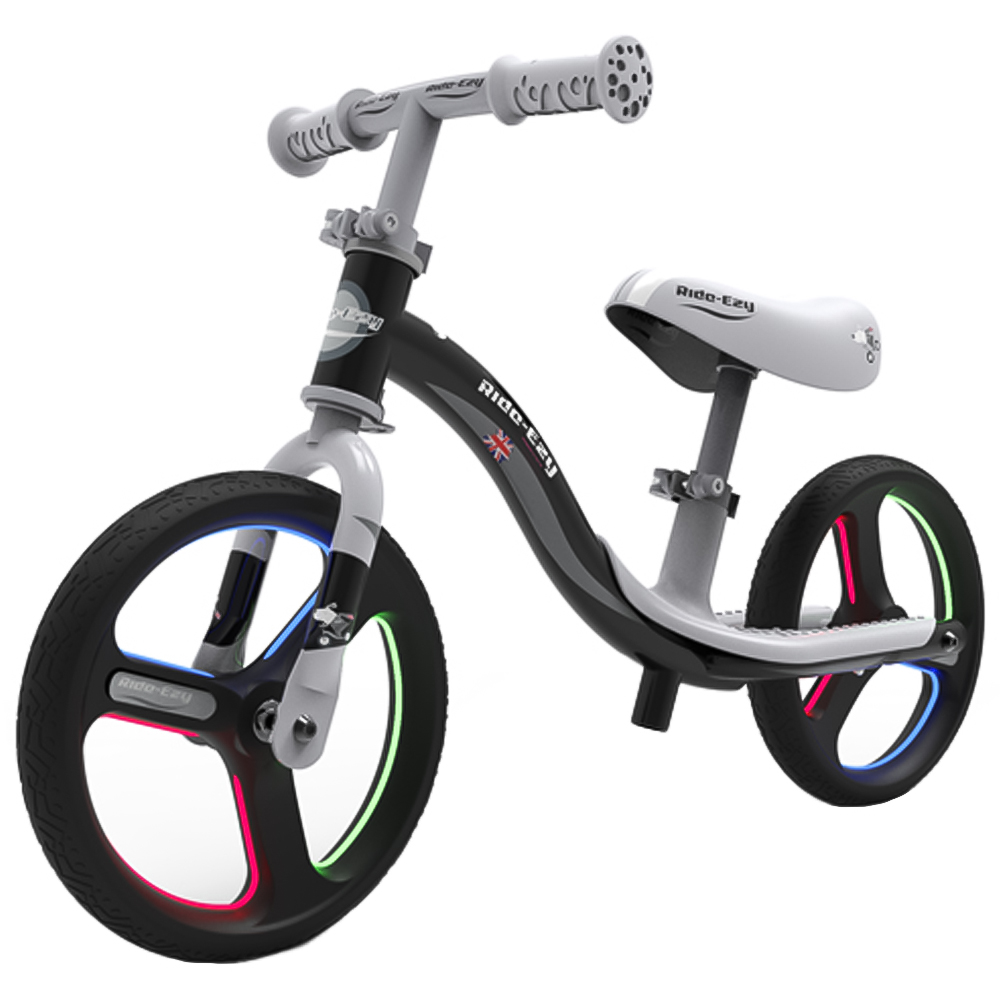 Ride-Ezy Go Glo Black Silver 2 Wheel Balance Bike Image 1